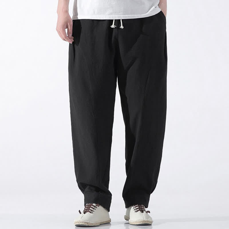 Buddha Stones Pantalones cortos de algodón liso estilo casual de verano con cordón ajustable, estilo harem para hombre, con bolsillo. - image 11