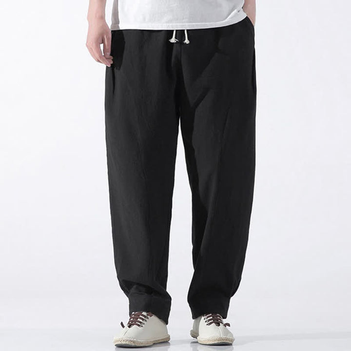 Buddha Stones Pantalones cortos de algodón liso estilo casual de verano con cordón ajustable, estilo harem para hombre, con bolsillo. - image 11