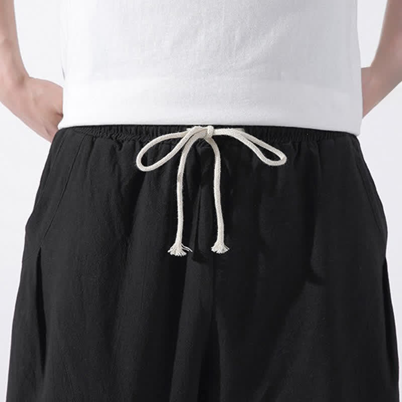 Buddha Stones Pantalones cortos de algodón liso estilo casual de verano con cordón ajustable, estilo harem para hombre, con bolsillo. - image 15