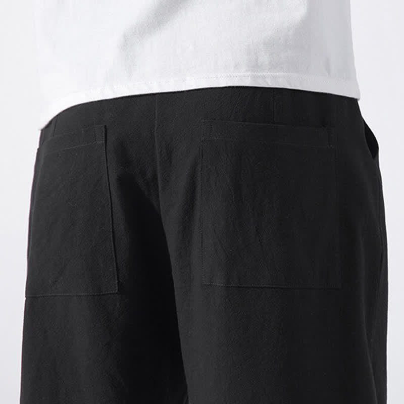 Buddha Stones Pantalones cortos de algodón liso estilo casual de verano con cordón ajustable, estilo harem para hombre, con bolsillo. - image 17