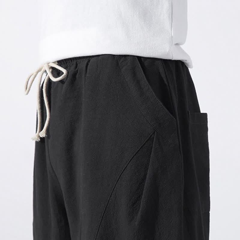 Buddha Stones Pantalones cortos de algodón liso estilo casual de verano con cordón ajustable, estilo harem para hombre, con bolsillo. - image 16