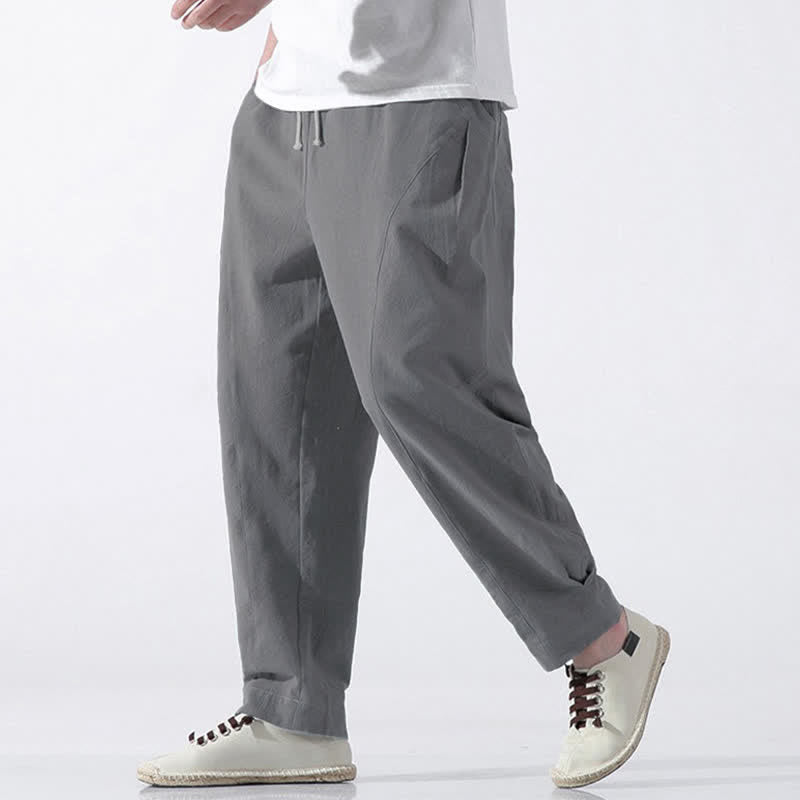 Buddha Stones Pantalones cortos de algodón liso estilo casual de verano con cordón ajustable, estilo harem para hombre, con bolsillo. - image 24