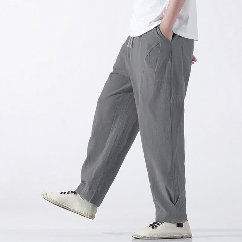 Buddha Stones Pantalones cortos de algodón liso estilo casual de verano con cordón ajustable, estilo harem para hombre, con bolsillo. - image 25