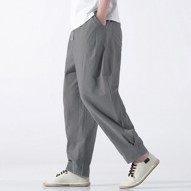 Buddha Stones Pantalones cortos de algodón liso estilo casual de verano con cordón ajustable, estilo harem para hombre, con bolsillo. - image 23