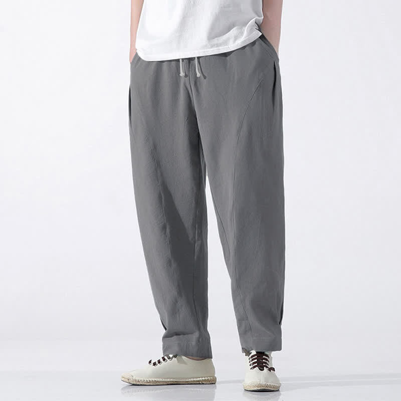 Buddha Stones Pantalones cortos de algodón liso estilo casual de verano con cordón ajustable, estilo harem para hombre, con bolsillo. - image 21