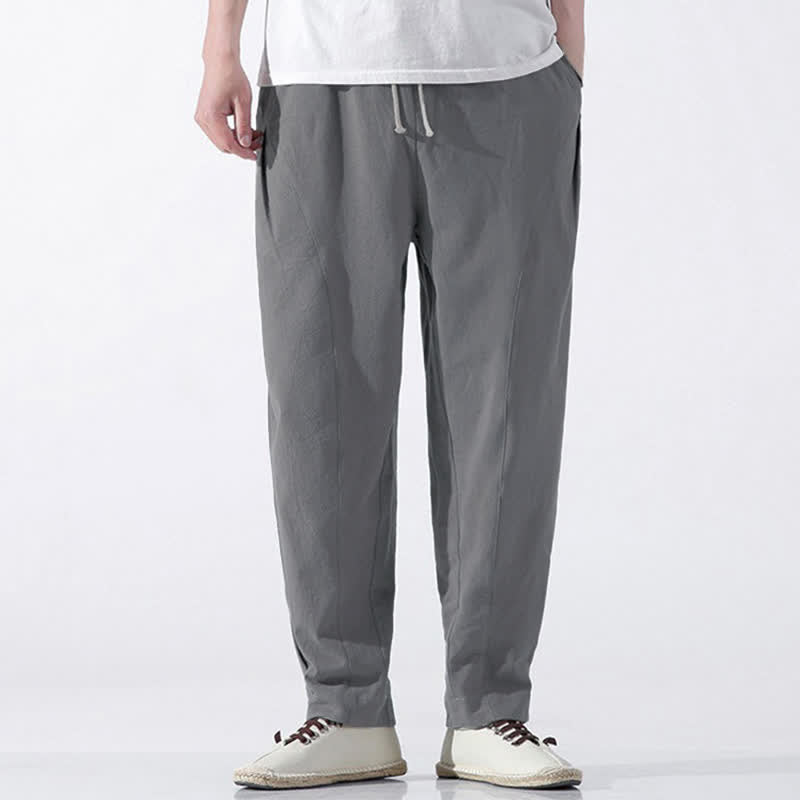 Buddha Stones Pantalones cortos de algodón liso estilo casual de verano con cordón ajustable, estilo harem para hombre, con bolsillo. - Gris - US/UK/AU46, EU56 (5XL) - image 19
