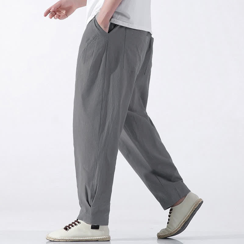 Buddha Stones Pantalones cortos de algodón liso estilo casual de verano con cordón ajustable, estilo harem para hombre, con bolsillo. - image 22
