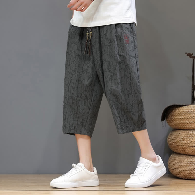 Buddha Stones Pantalones cortos de verano informales vintage con cordón ajustable y estampado abstracto para hombre, con bolsillos. - Gris oscuro - US/UK/AU46, EU56 (5XL) - image 0