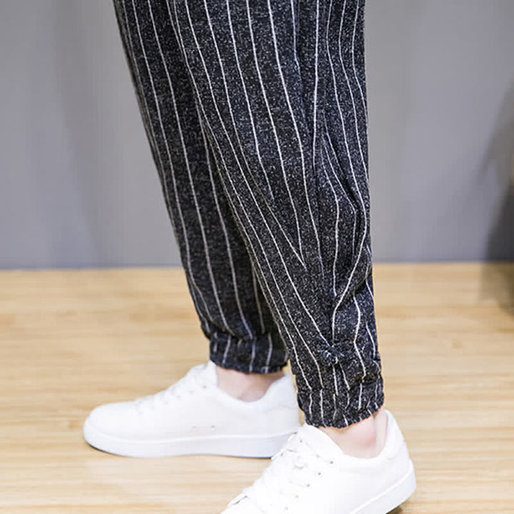 Buddha Stones Pantalones cortos de verano informales con cordón ajustable y rayas, estilo harem para hombre, con bolsillos. - image 10