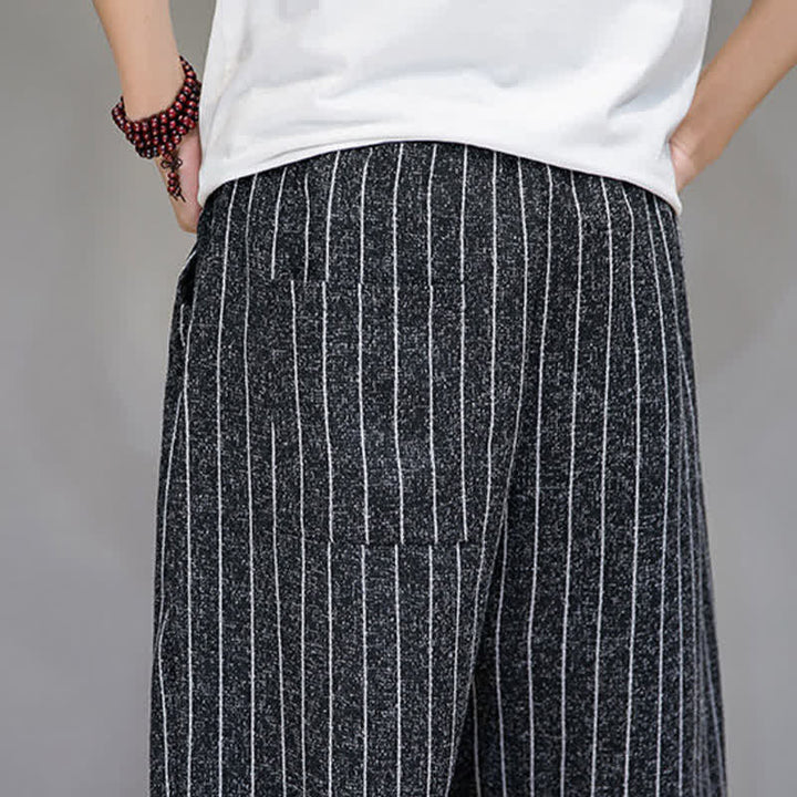 Buddha Stones Pantalones cortos de verano informales con cordón ajustable y rayas, estilo harem para hombre, con bolsillos. - image 8