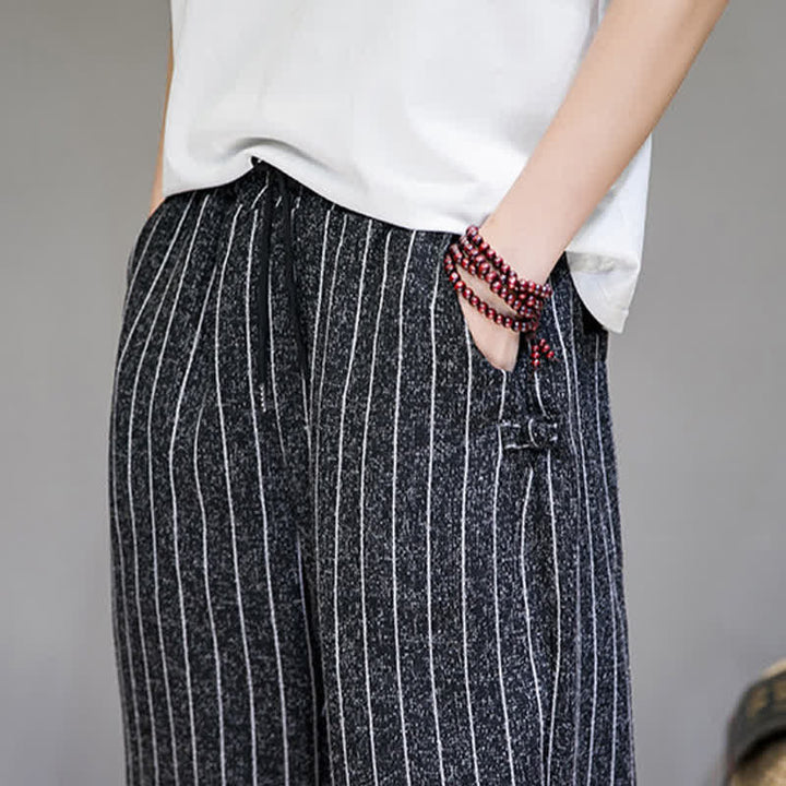 Buddha Stones Pantalones cortos de verano informales con cordón ajustable y rayas, estilo harem para hombre, con bolsillos. - image 9