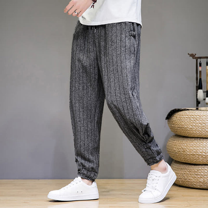 Buddha Stones Pantalones cortos de verano informales con cordón ajustable y rayas, estilo harem para hombre, con bolsillos. - Gris oscuro - US/UK/AU46, EU56 (5XL) - image 12