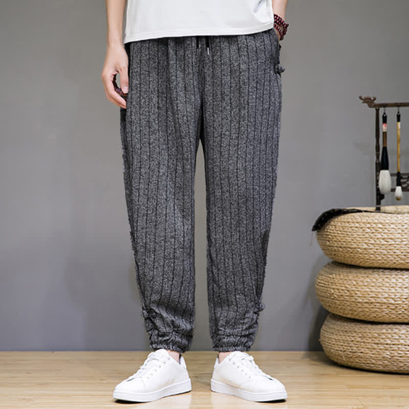 Buddha Stones Pantalones cortos de verano informales con cordón ajustable y rayas, estilo harem para hombre, con bolsillos. - image 16