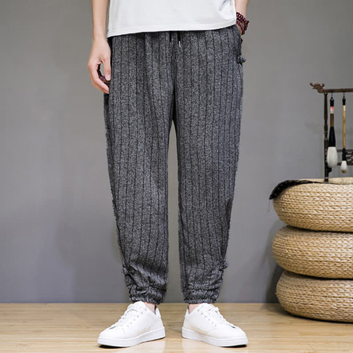 Buddha Stones Pantalones cortos de verano informales con cordón ajustable y rayas, estilo harem para hombre, con bolsillos. - image 16