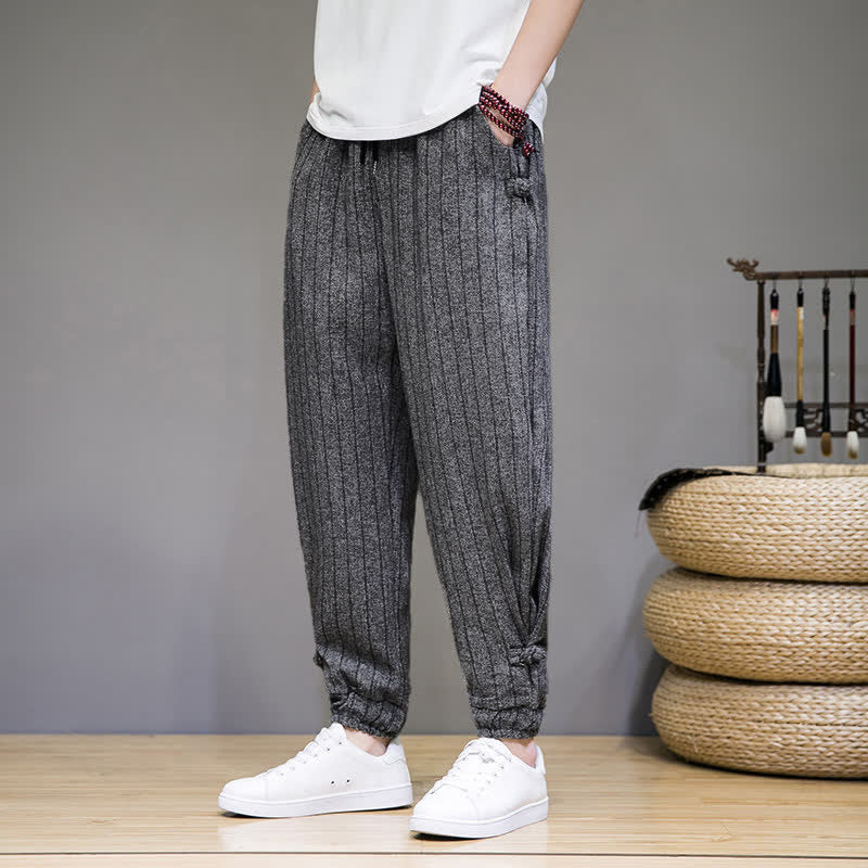 Buddha Stones Pantalones cortos de verano informales con cordón ajustable y rayas, estilo harem para hombre, con bolsillos. - image 18