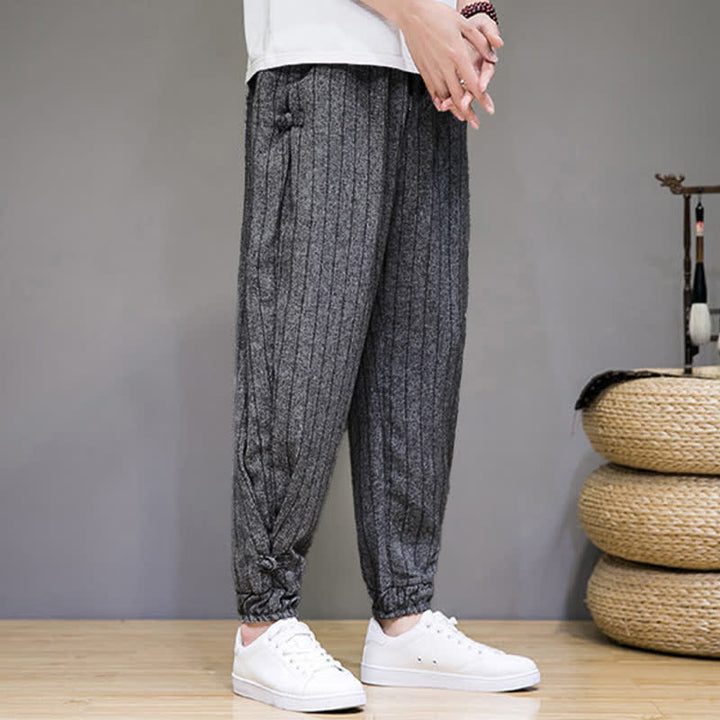 Buddha Stones Pantalones cortos de verano informales con cordón ajustable y rayas, estilo harem para hombre, con bolsillos. - image 17