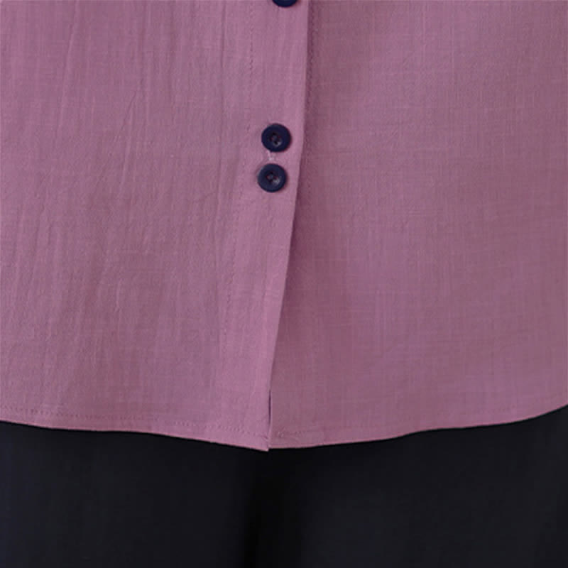 Buddha Stones Camisa elegante de verano con cuello en contraste y manga corta para mujer. - image 9