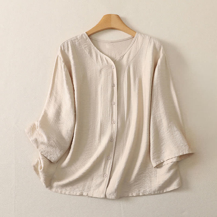 Buddha Stones Camisas de manga larga lisas con botones, estilo casual de verano para mujer. - Blanco antiguo - US12, UK/AU16, EU44 (3XL) - image 9