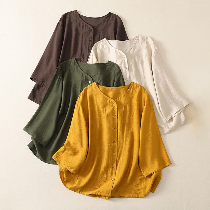 Buddha Stones Camisas de manga larga lisas con botones, estilo casual de verano para mujer. - image 21