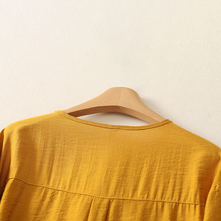 Buddha Stones Camisas de manga larga lisas con botones, estilo casual de verano para mujer. - image 3