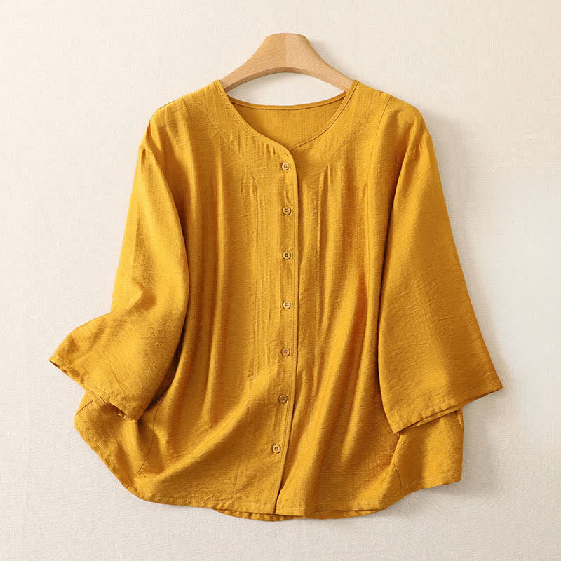 Buddha Stones Camisas de manga larga lisas con botones, estilo casual de verano para mujer. - vara de oro - US12, UK/AU16, EU44 (3XL) - image 0