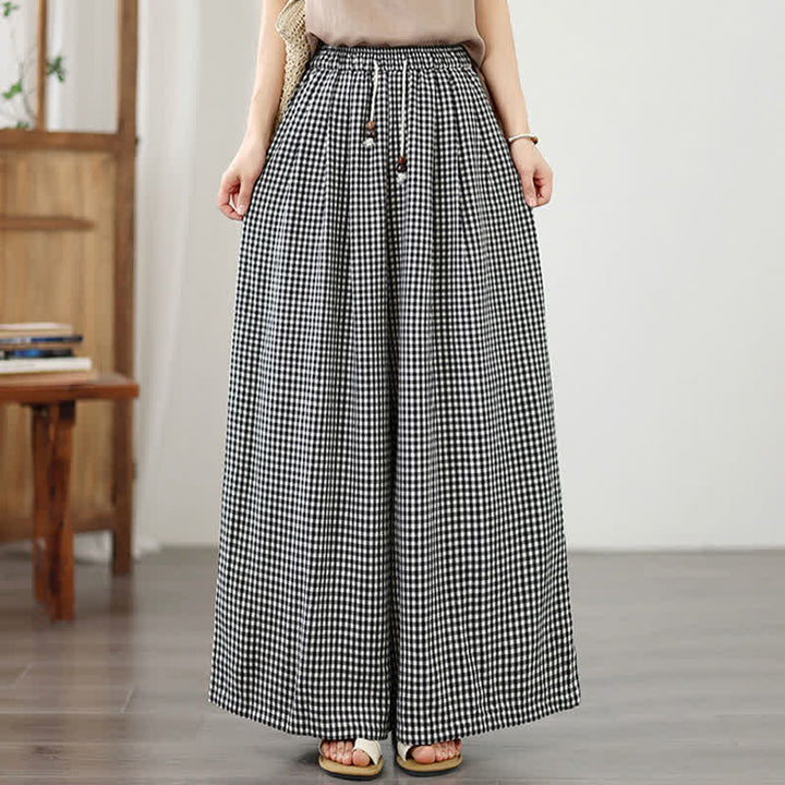 Buddha Stones Pantalones cortos de tobillo a cuadros con cordón ajustable, estilo casual de verano para mujer, de pierna ancha y con bolsillo. - image 12