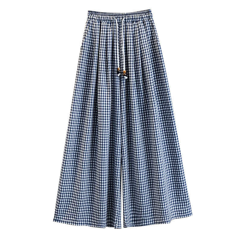 Buddha Stones Pantalones cortos de tobillo a cuadros con cordón ajustable, estilo casual de verano para mujer, de pierna ancha y con bolsillo. - image 6