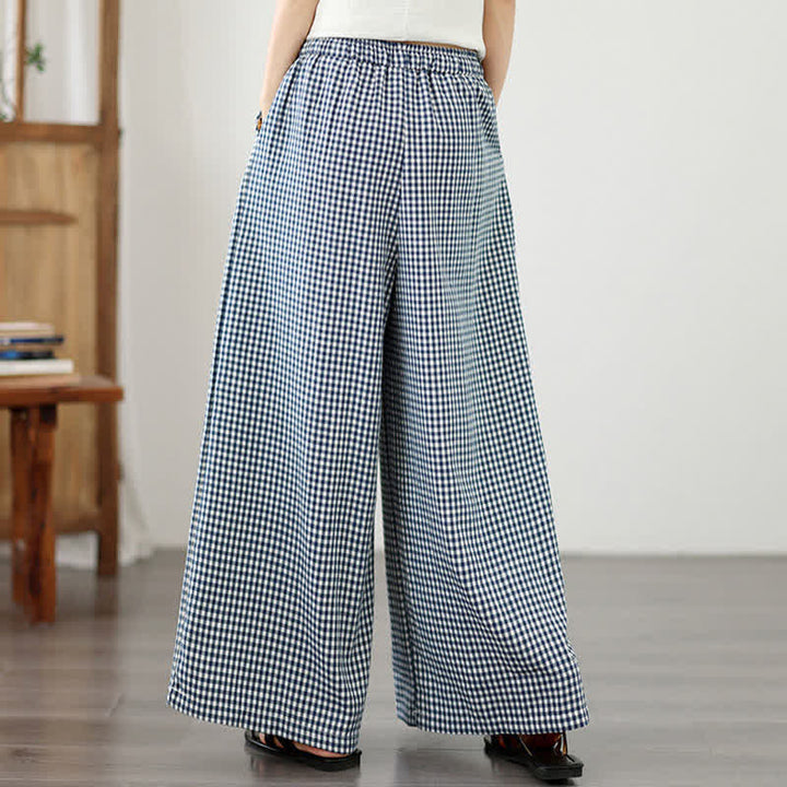 Buddha Stones Pantalones cortos de tobillo a cuadros con cordón ajustable, estilo casual de verano para mujer, de pierna ancha y con bolsillo. - image 4