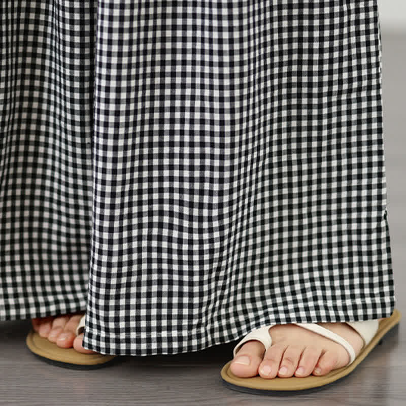 Buddha Stones Pantalones cortos de tobillo a cuadros con cordón ajustable, estilo casual de verano para mujer, de pierna ancha y con bolsillo. - image 17
