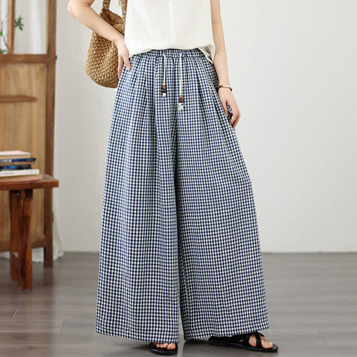 Buddha Stones Pantalones cortos de tobillo a cuadros con cordón ajustable, estilo casual de verano para mujer, de pierna ancha y con bolsillo. - image 5