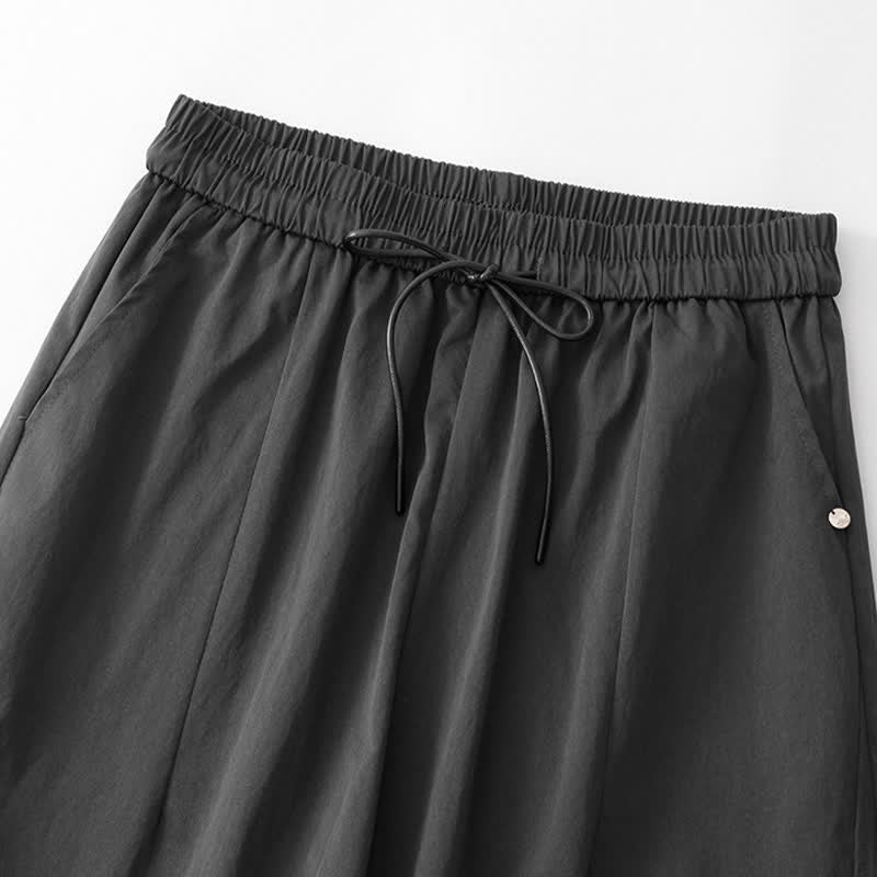 Buddha Stones Pantalones tobilleros de algodón liso, estilo casual de verano, minimalistas, con cordón ajustable, para mujer, estilo harem, con bolsillo. - image 1