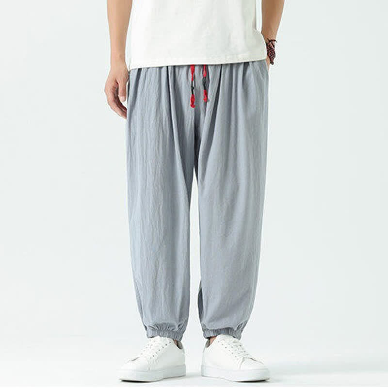 Buddha Stones Pantalones cortos de algodón liso estilo boho con cordón ajustable, estilo harem para hombre, con bolsillo. - image 7