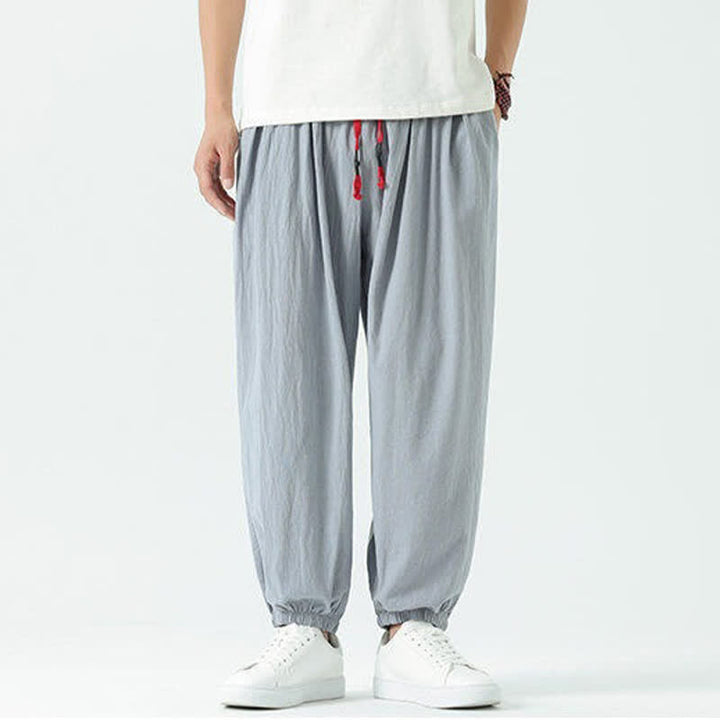 Buddha Stones Pantalones cortos de algodón liso estilo boho con cordón ajustable, estilo harem para hombre, con bolsillo. - image 7