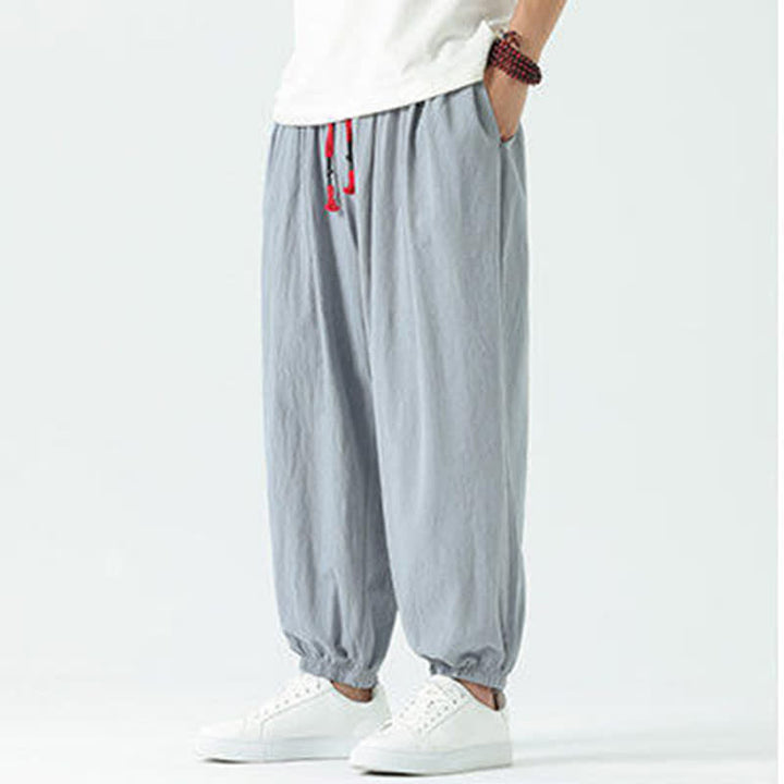 Buddha Stones Pantalones cortos de algodón liso estilo boho con cordón ajustable, estilo harem para hombre, con bolsillo. - image 8