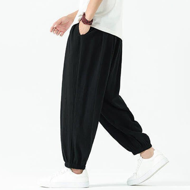 Buddha Stones Pantalones cortos de algodón liso estilo boho con cordón ajustable, estilo harem para hombre, con bolsillo. - image 17