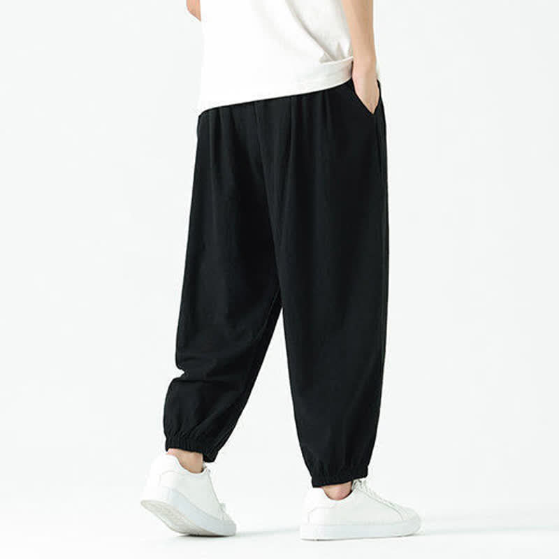 Buddha Stones Pantalones cortos de algodón liso estilo boho con cordón ajustable, estilo harem para hombre, con bolsillo. - image 14