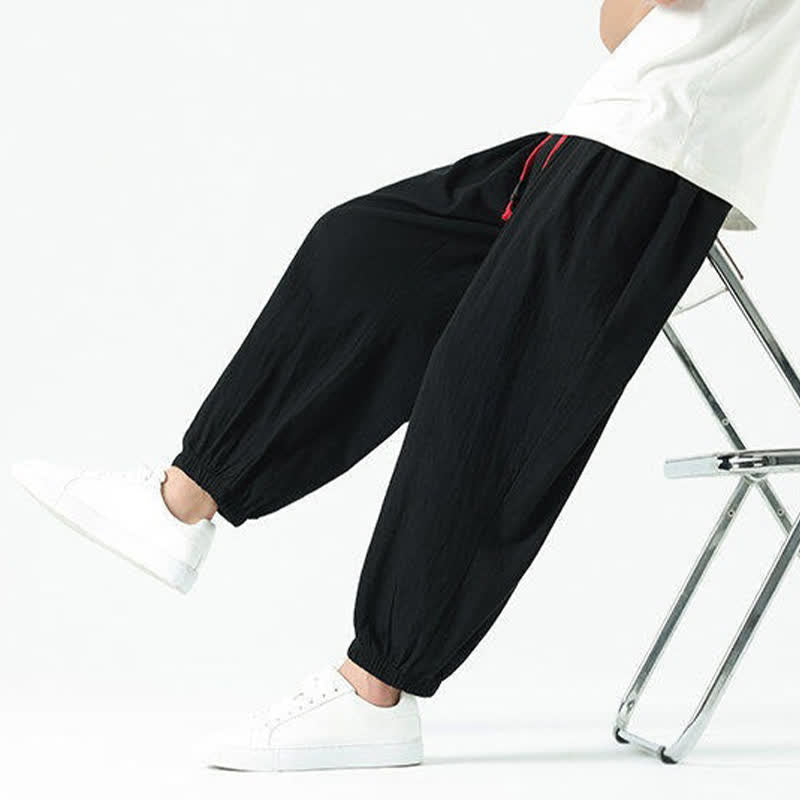 Buddha Stones Pantalones cortos de algodón liso estilo boho con cordón ajustable, estilo harem para hombre, con bolsillo. - image 18