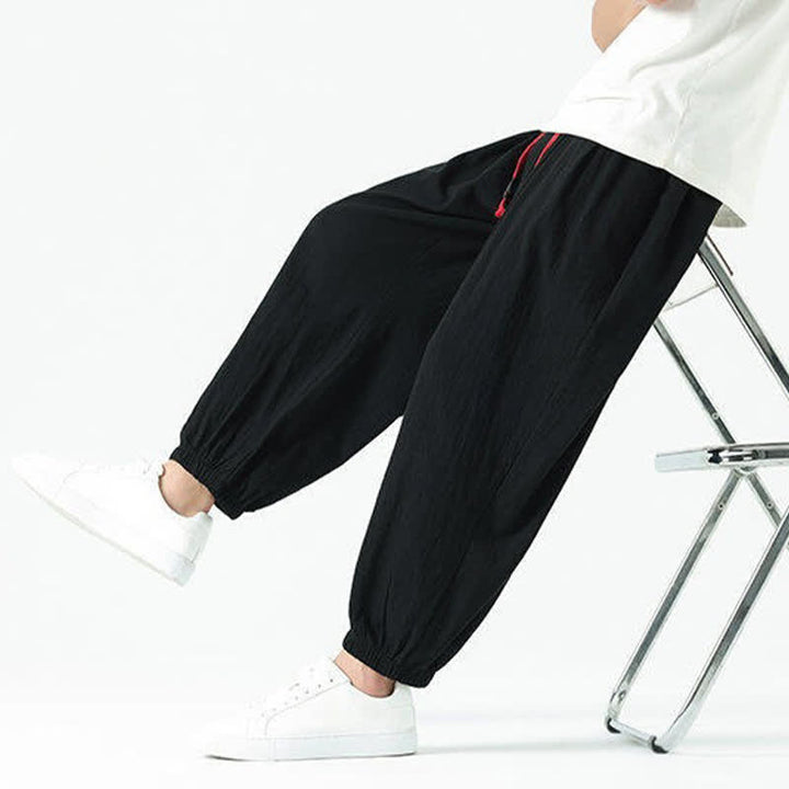 Buddha Stones Pantalones cortos de algodón liso estilo boho con cordón ajustable, estilo harem para hombre, con bolsillo. - image 18