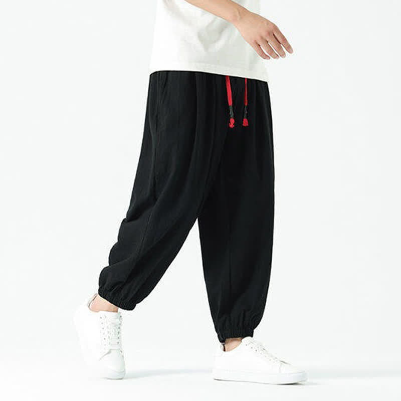Buddha Stones Pantalones cortos de algodón liso estilo boho con cordón ajustable, estilo harem para hombre, con bolsillo. - image 16
