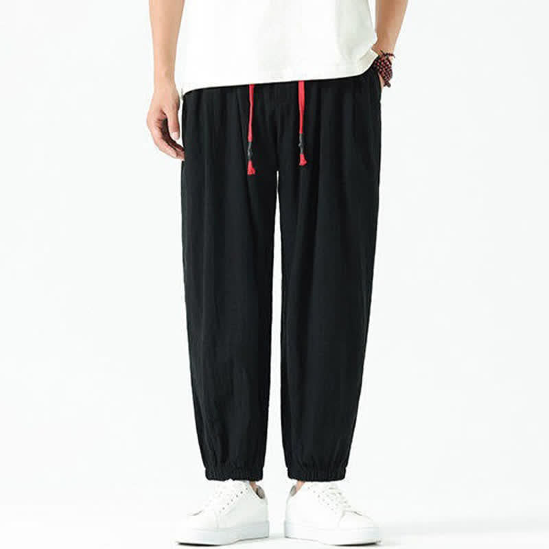 Buddha Stones Pantalones cortos de algodón liso estilo boho con cordón ajustable, estilo harem para hombre, con bolsillo. - image 15