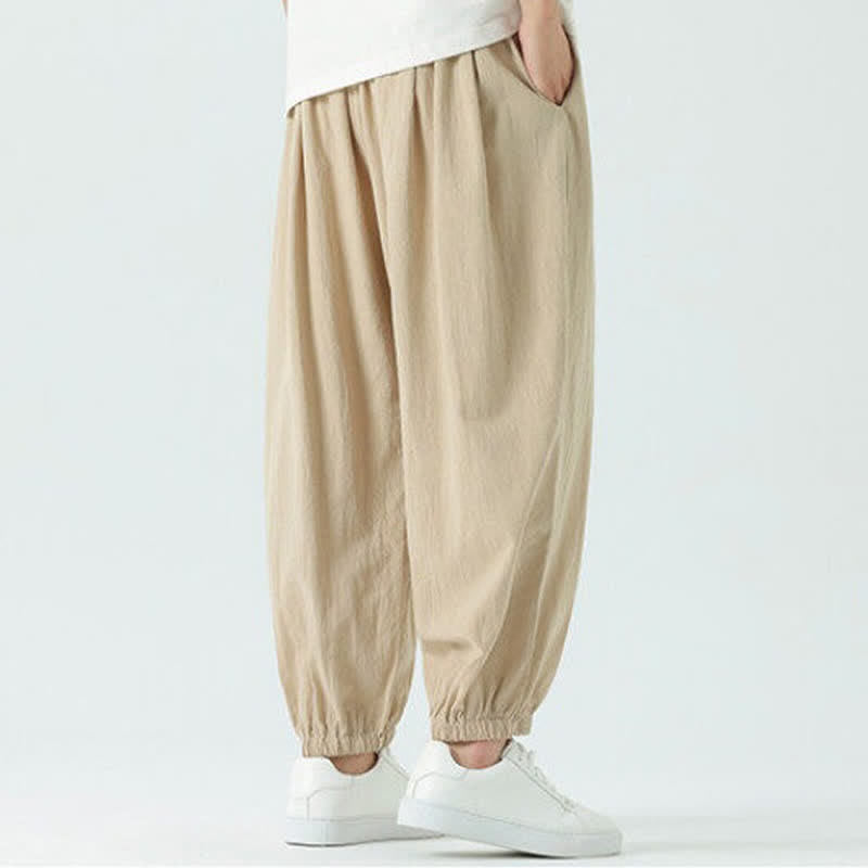 Buddha Stones Pantalones cortos de algodón liso estilo boho con cordón ajustable, estilo harem para hombre, con bolsillo. - image 23
