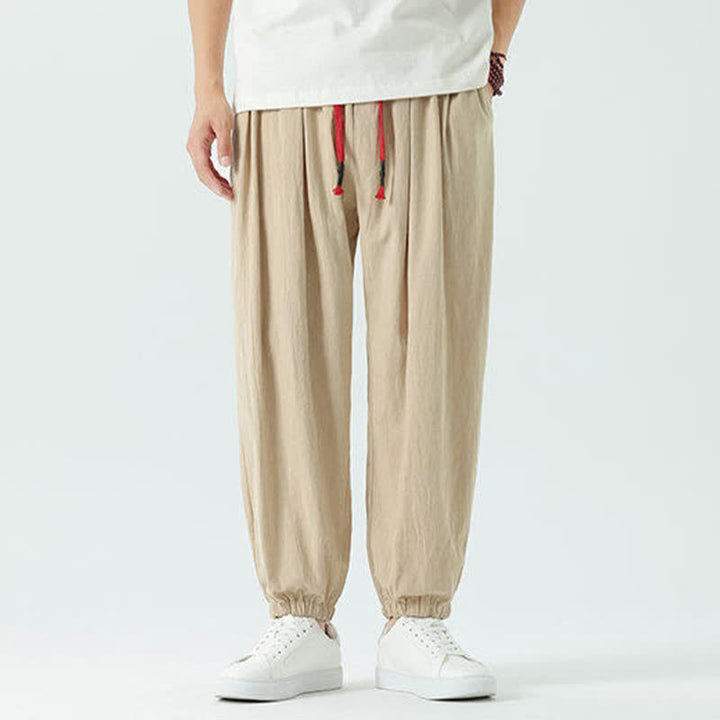 Buddha Stones Pantalones cortos de algodón liso estilo boho con cordón ajustable, estilo harem para hombre, con bolsillo. - image 24