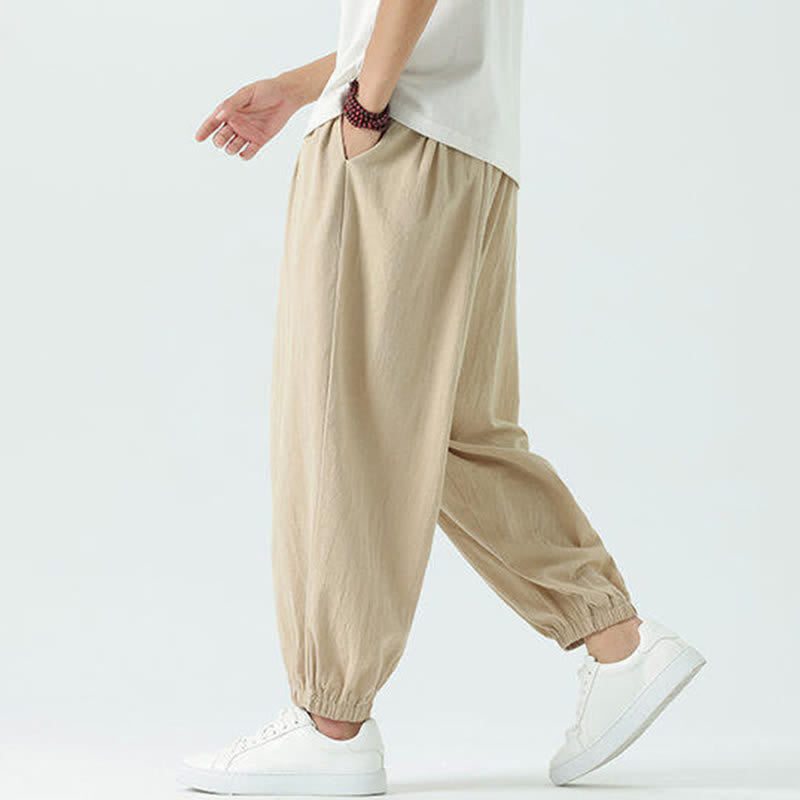 Buddha Stones Pantalones cortos de algodón liso estilo boho con cordón ajustable, estilo harem para hombre, con bolsillo. - image 22