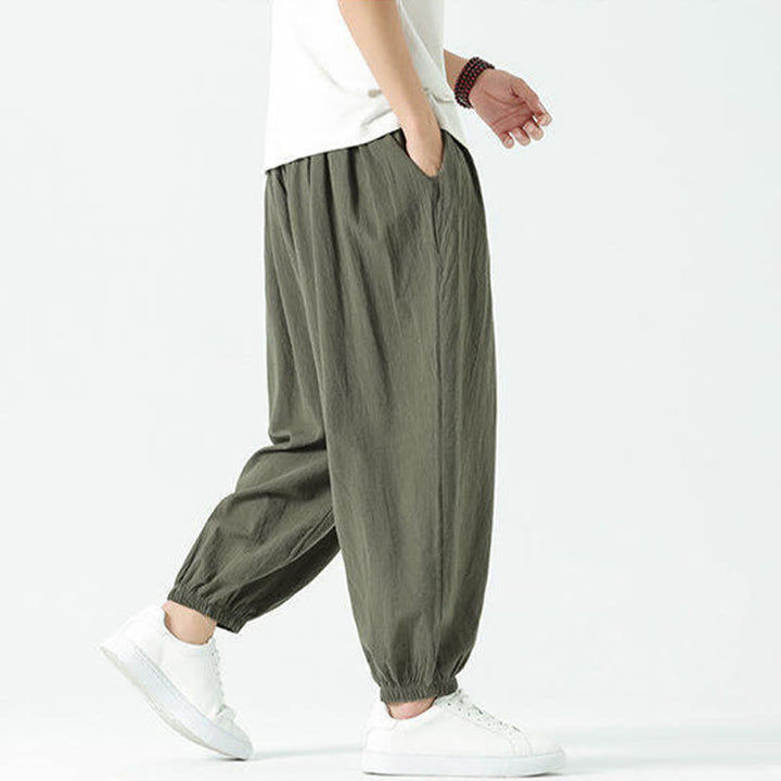 Buddha Stones Pantalones cortos de algodón liso estilo boho con cordón ajustable, estilo harem para hombre, con bolsillo. - image 30