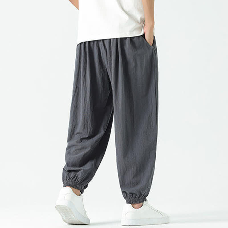 Buddha Stones Pantalones cortos de algodón liso estilo boho con cordón ajustable, estilo harem para hombre, con bolsillo. - image 39
