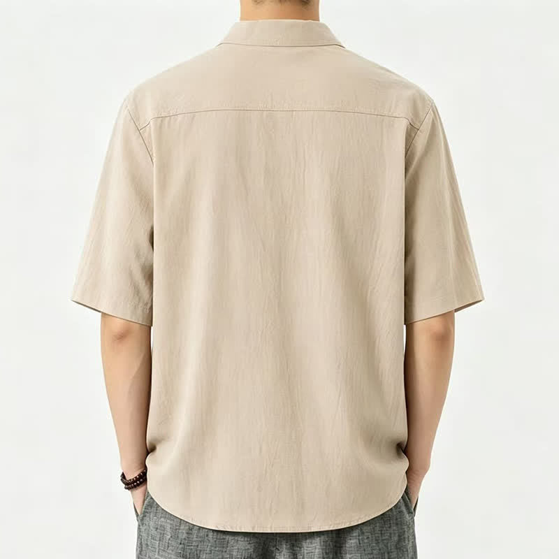 Buddha Stones Camisas de manga corta para hombre, estilo casual de verano, con cuello mandarín y color liso. - image 1