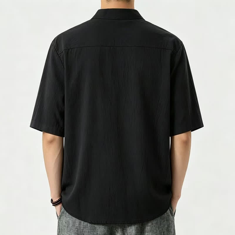 Buddha Stones Camisas de manga corta para hombre, estilo casual de verano, con cuello mandarín y color liso. - image 3