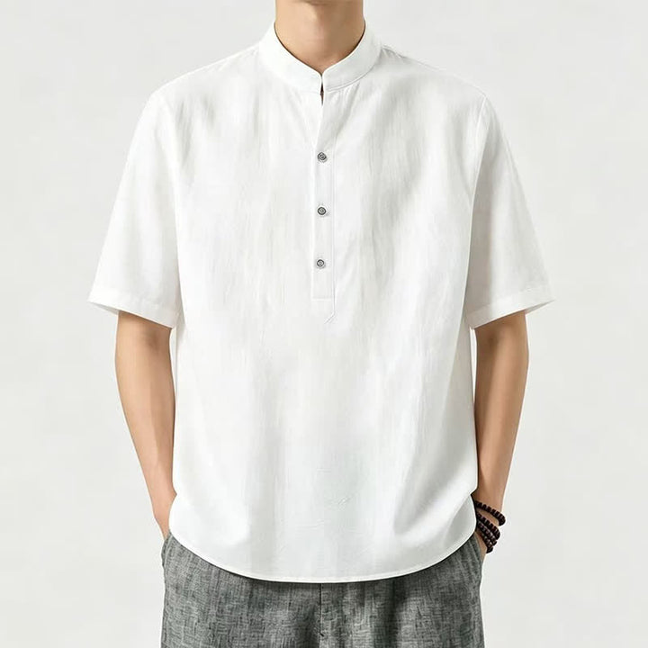 Buddha Stones Camisas de manga corta para hombre, estilo casual de verano, con cuello mandarín y color liso. - Blanco - US/UK/AU46, EU56 (5XL) - image 6