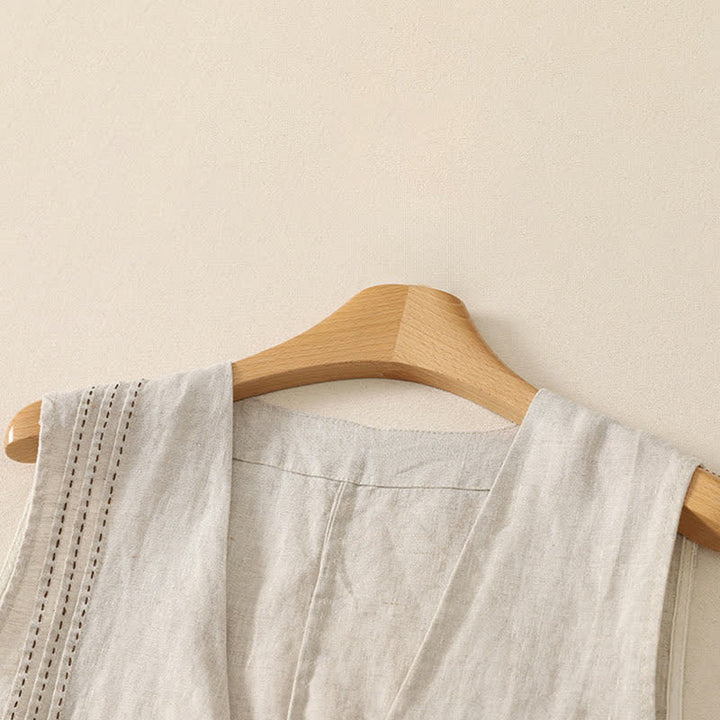 Buddha Stones Camiseta sin mangas minimalista de verano con botones para mujer. - image 1