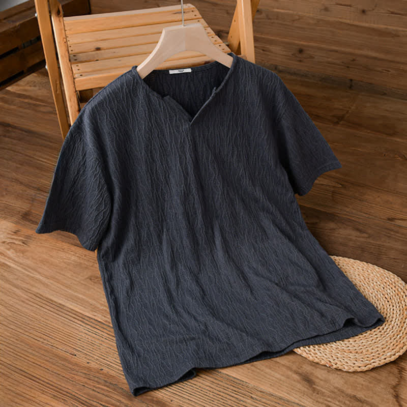 Buddha Stones Camisetas de manga corta para hombre, estilo casual de verano, minimalistas, con cuello en V y color liso. - Gris pizarra oscuro - US/UK/AU42, EU52 (3XL) - image 0
